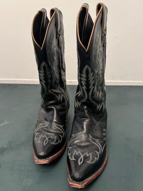 Nocona Black Blue and Gold Embroidered Flamed Cowboy Boots